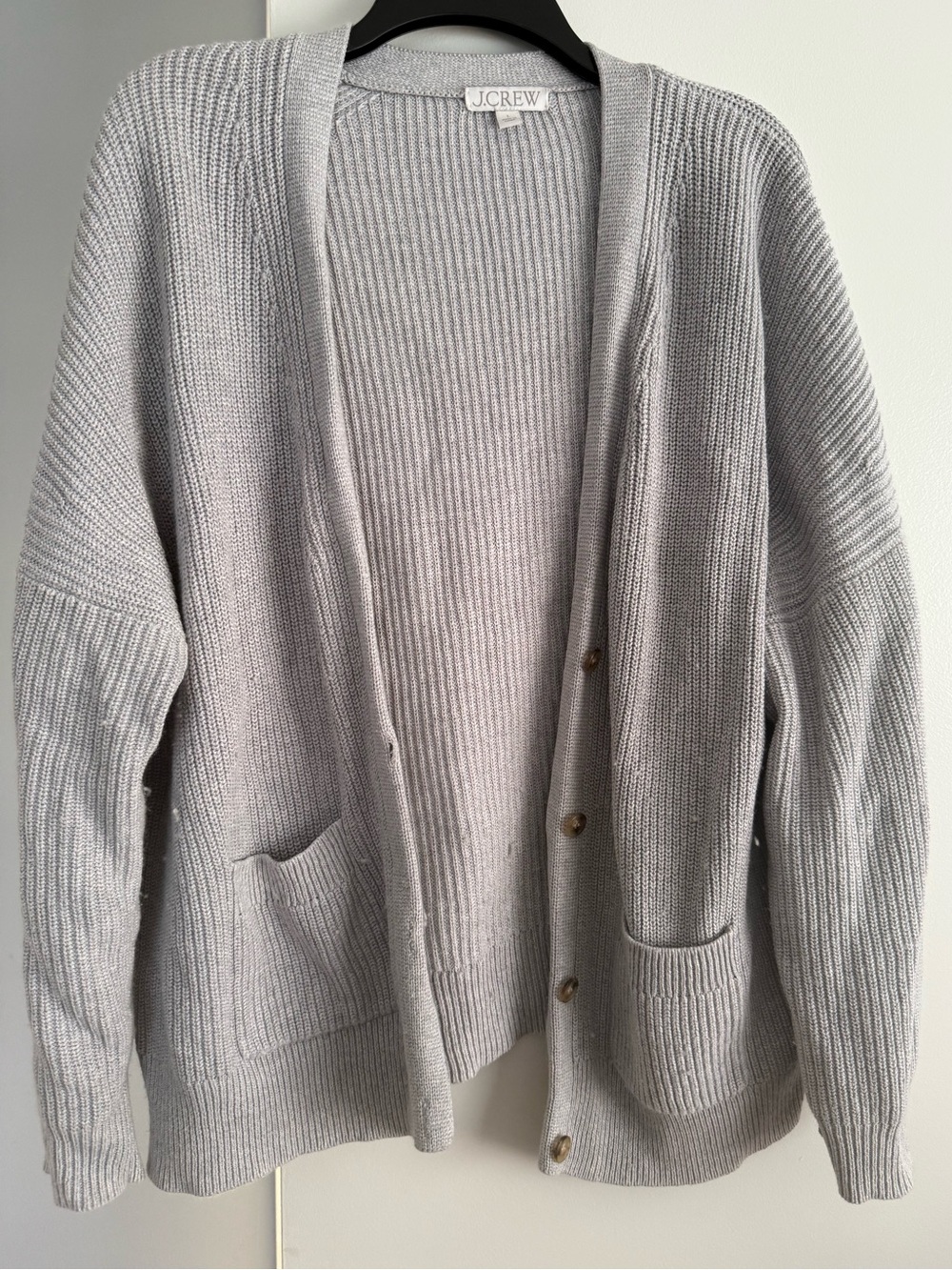 J. Crew V-Neck Cotton Blend Cardigan Sweater Heather Dove